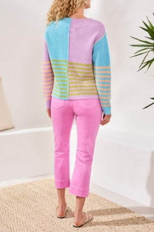 Multi Stripe Textured Boat Neck Sweater