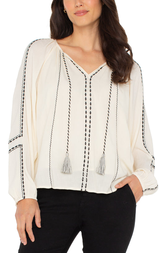 Embroidered Long Sleeve Woven Raglan Blouse