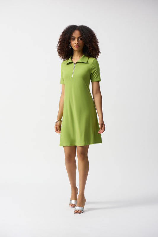 Silky Knit Zipped Collar Trapeze Dress