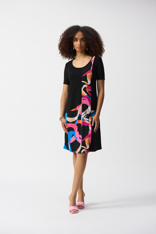 Silky Knit Abstract Print Trapeze Dress