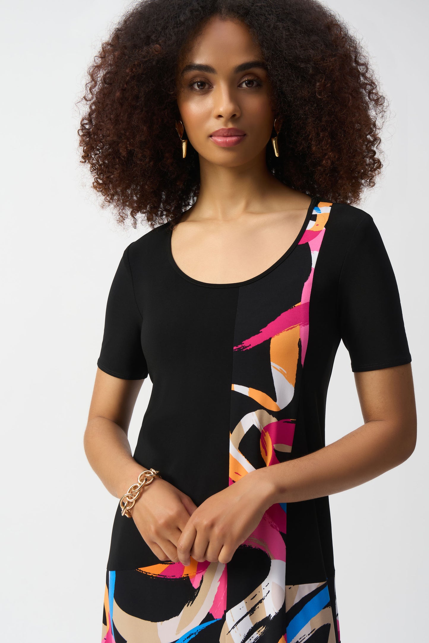 Silky Knit Abstract Print Trapeze Dress