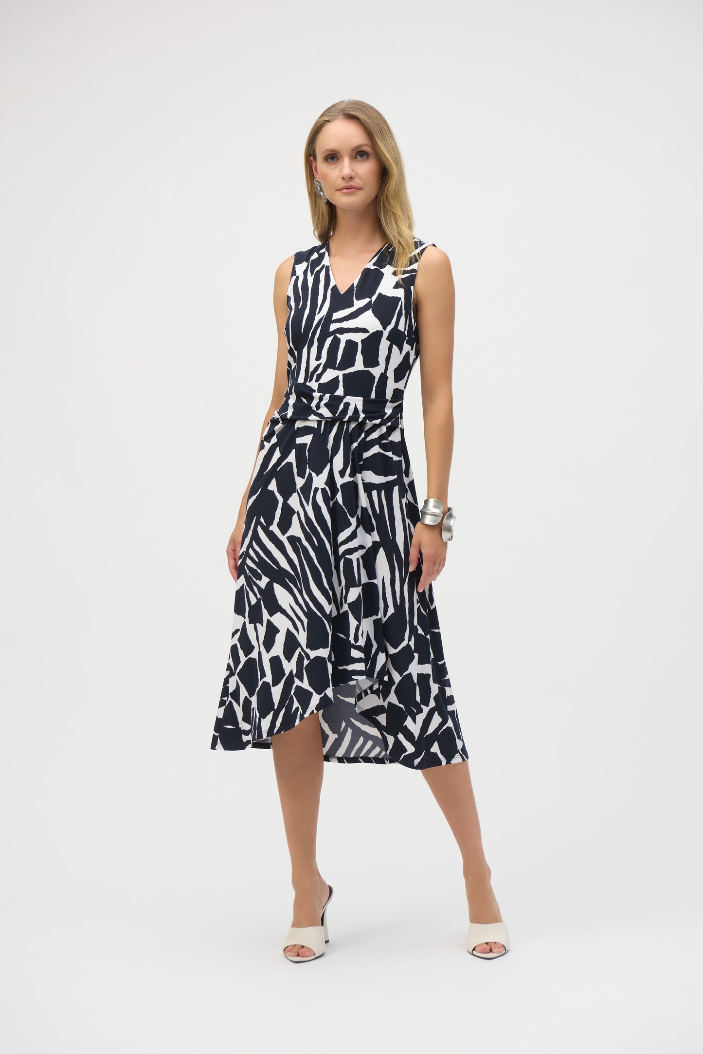 Silky Knit Abstract Print Fit and Flare Dress