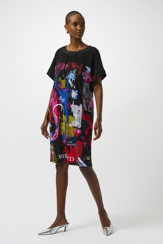 Silky Knit Wording Print Straight Dress