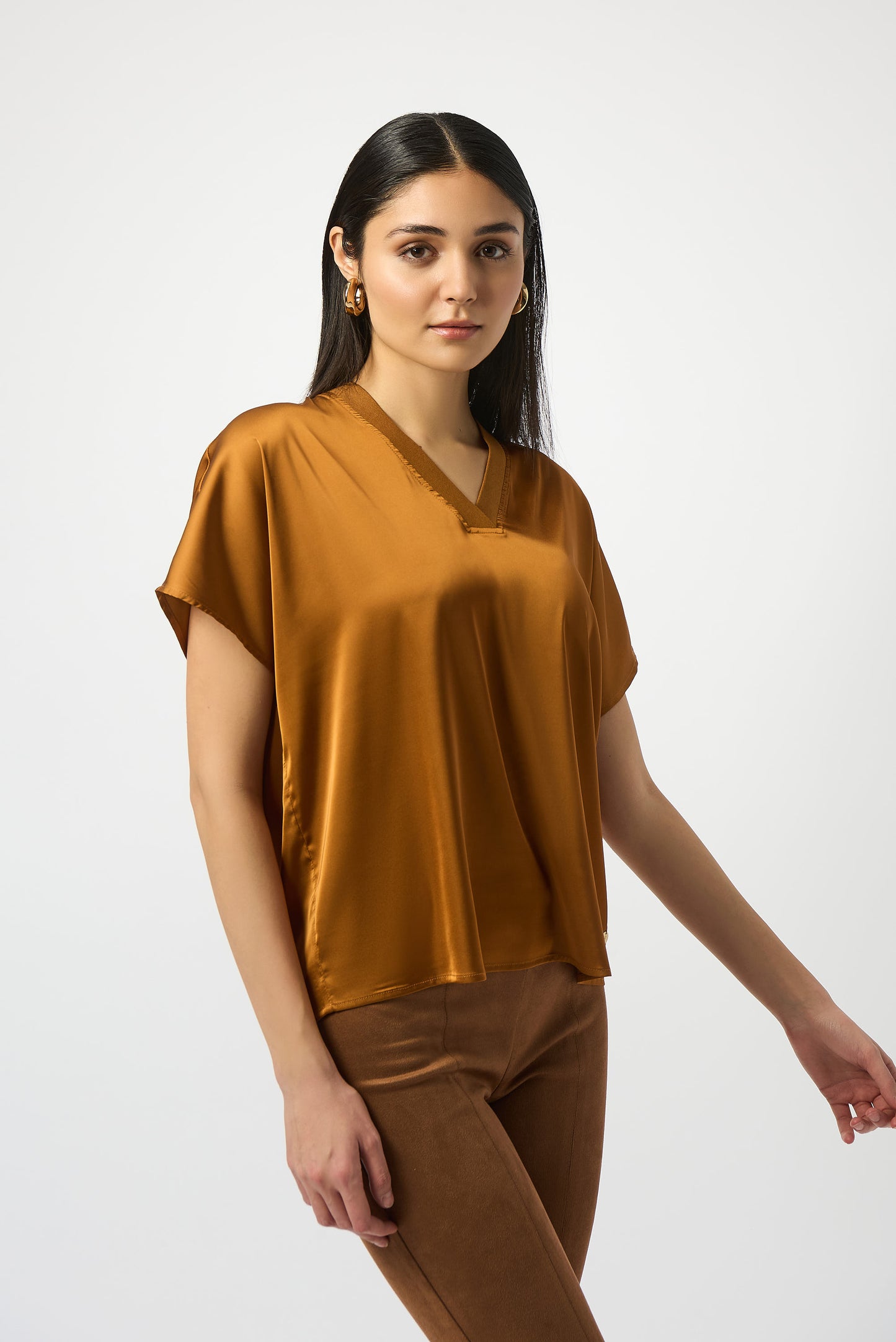 Satin Boxy Top with Rib Trim