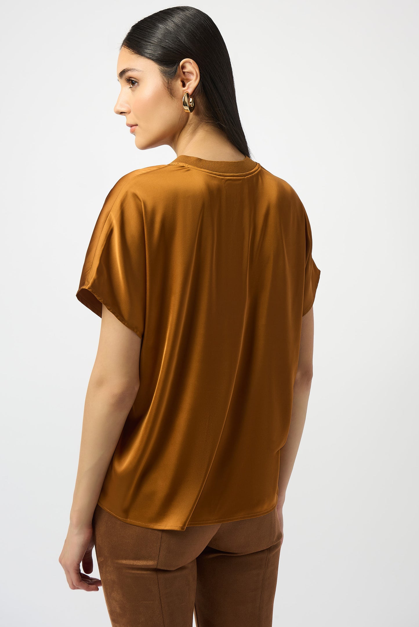 Satin Boxy Top with Rib Trim