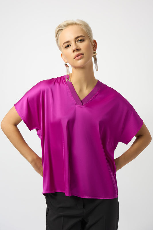 Satin Boxy Top with Rib Trim
