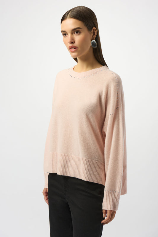 Cashmere Crew Neck Top with Stud Detailing