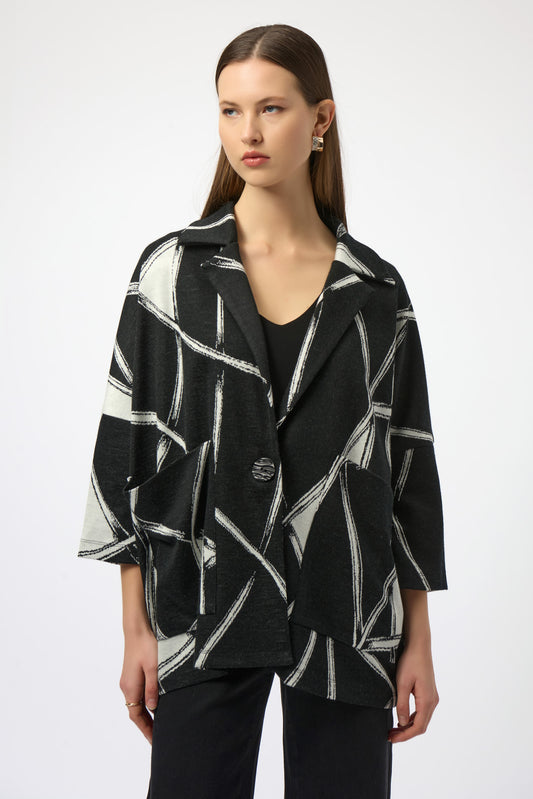 Jacquard Knit Abstract Print Boxy Coat