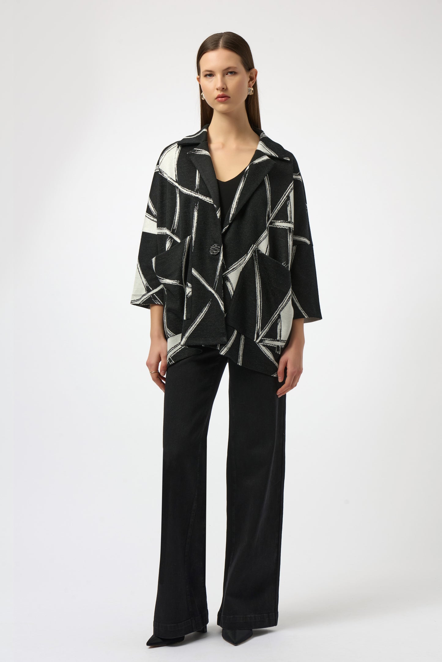 Jacquard Knit Abstract Print Boxy Coat