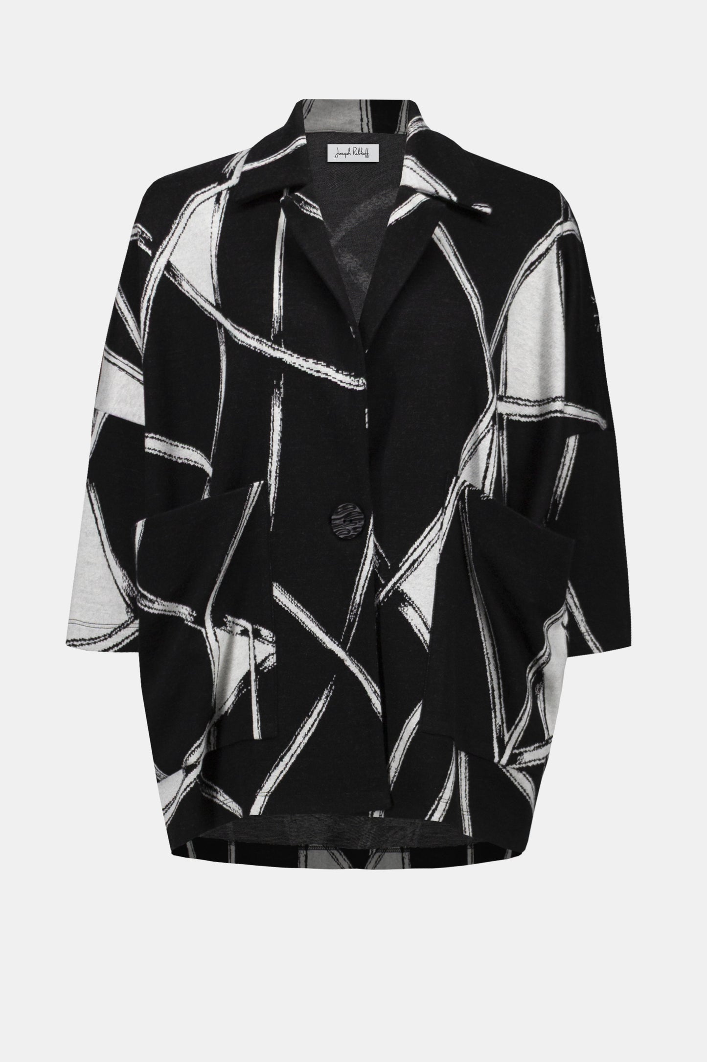 Jacquard Knit Abstract Print Boxy Coat