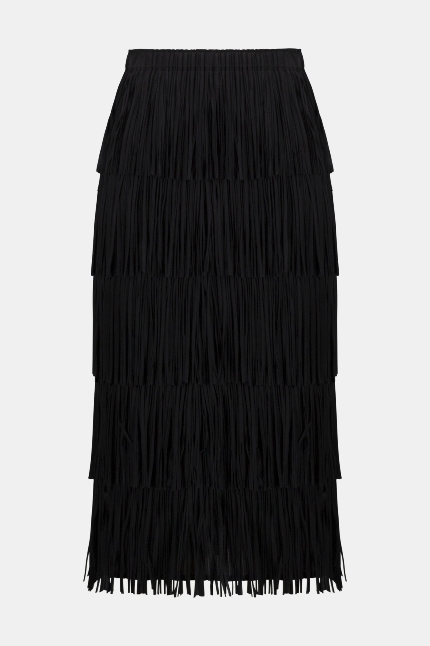 Pleated Pencil Skirt with Tiered Fringes