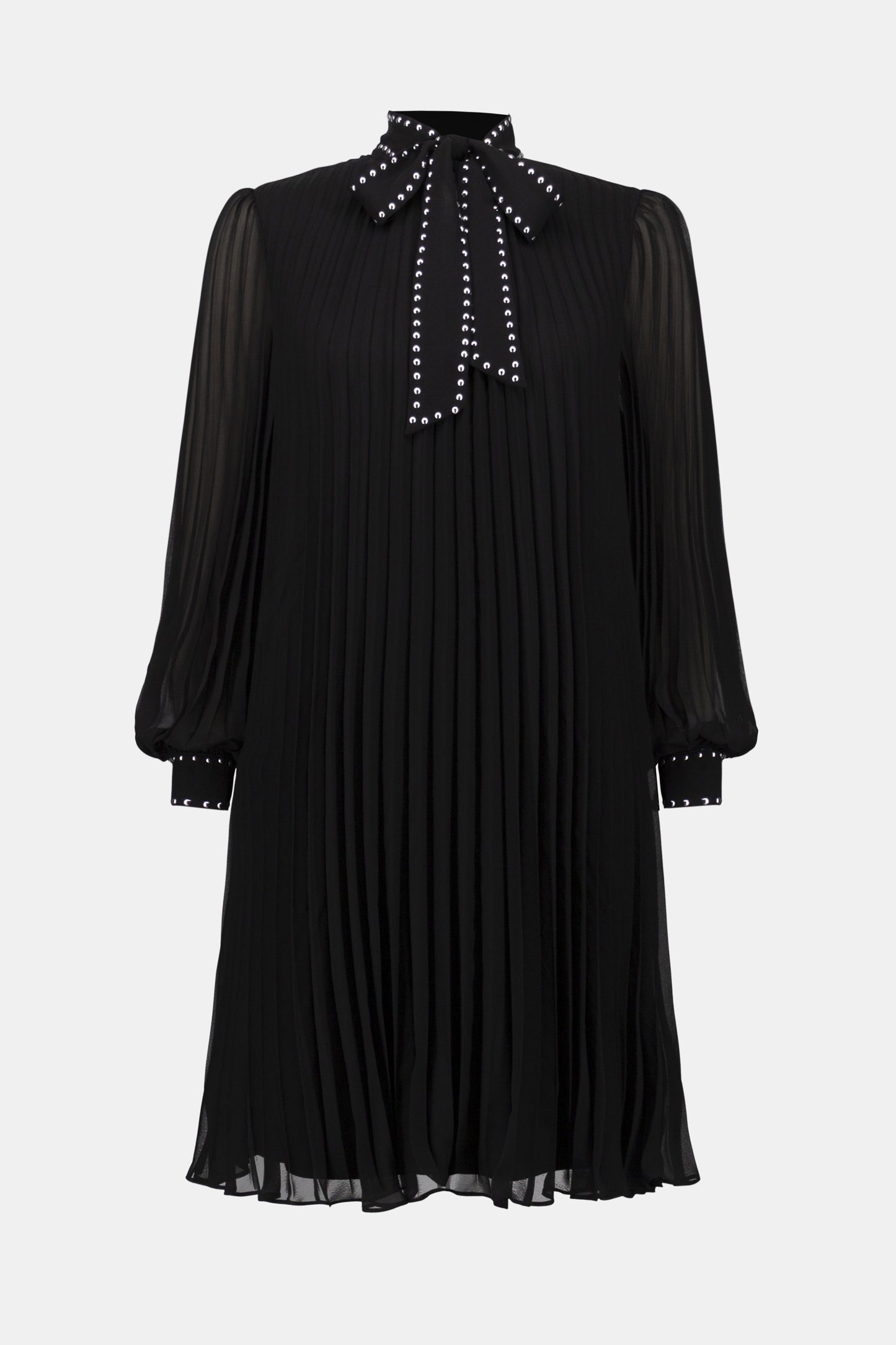 Pleated Chiffon Aline Dress with Neck Tie