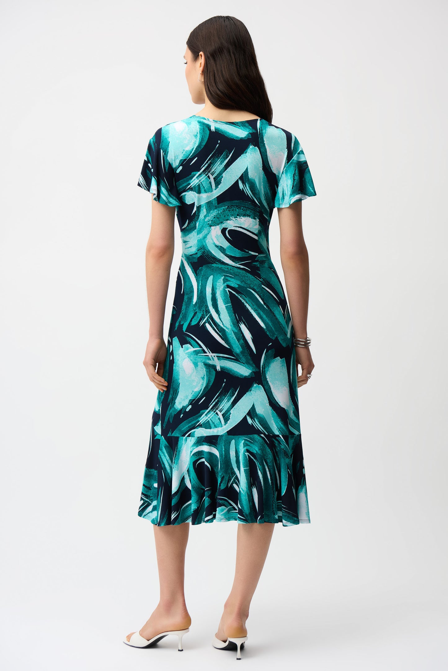 Silky Knit Abstract Print Fit And Flare Wrap Dress