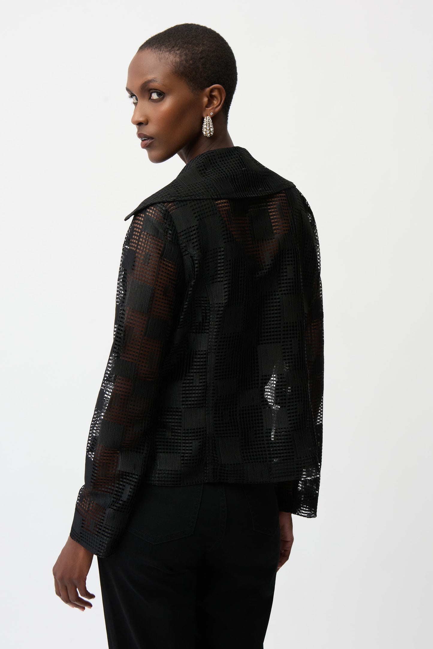 Geometric Mesh Moto Jacket With Asymmetric Zipper