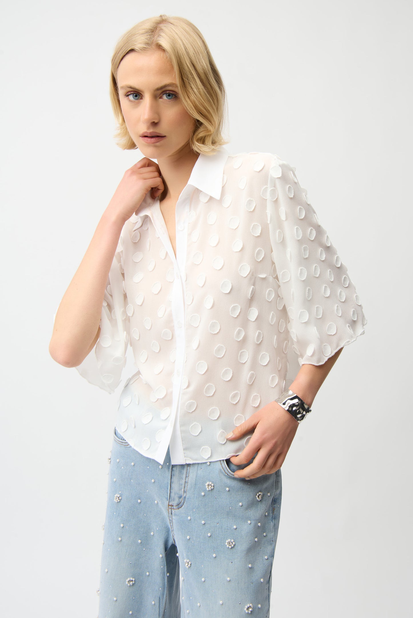Dot Jacquard Boxy Blouse
