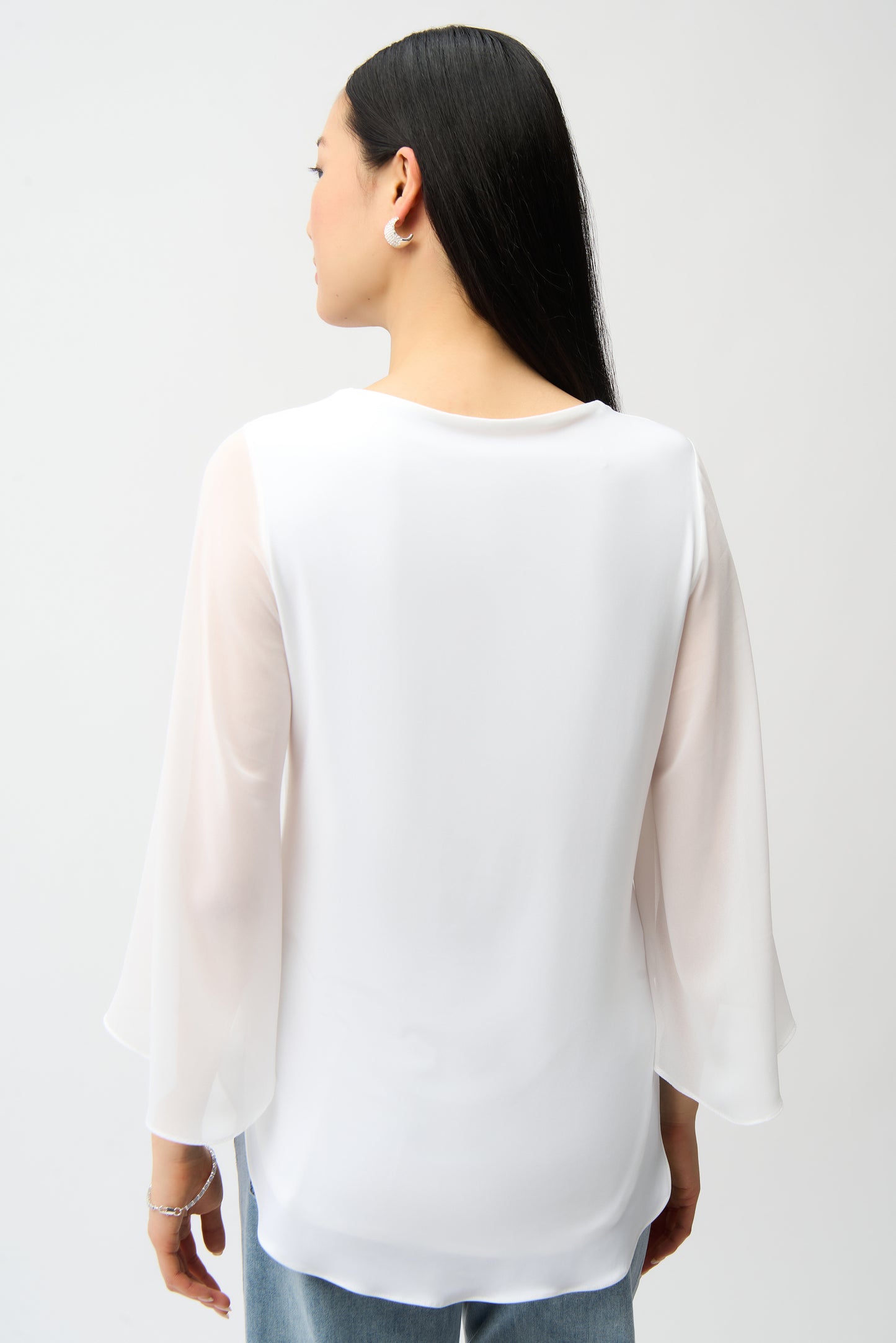 Silky Knit Straight Tunic With Chiffon Tulip Sleeves