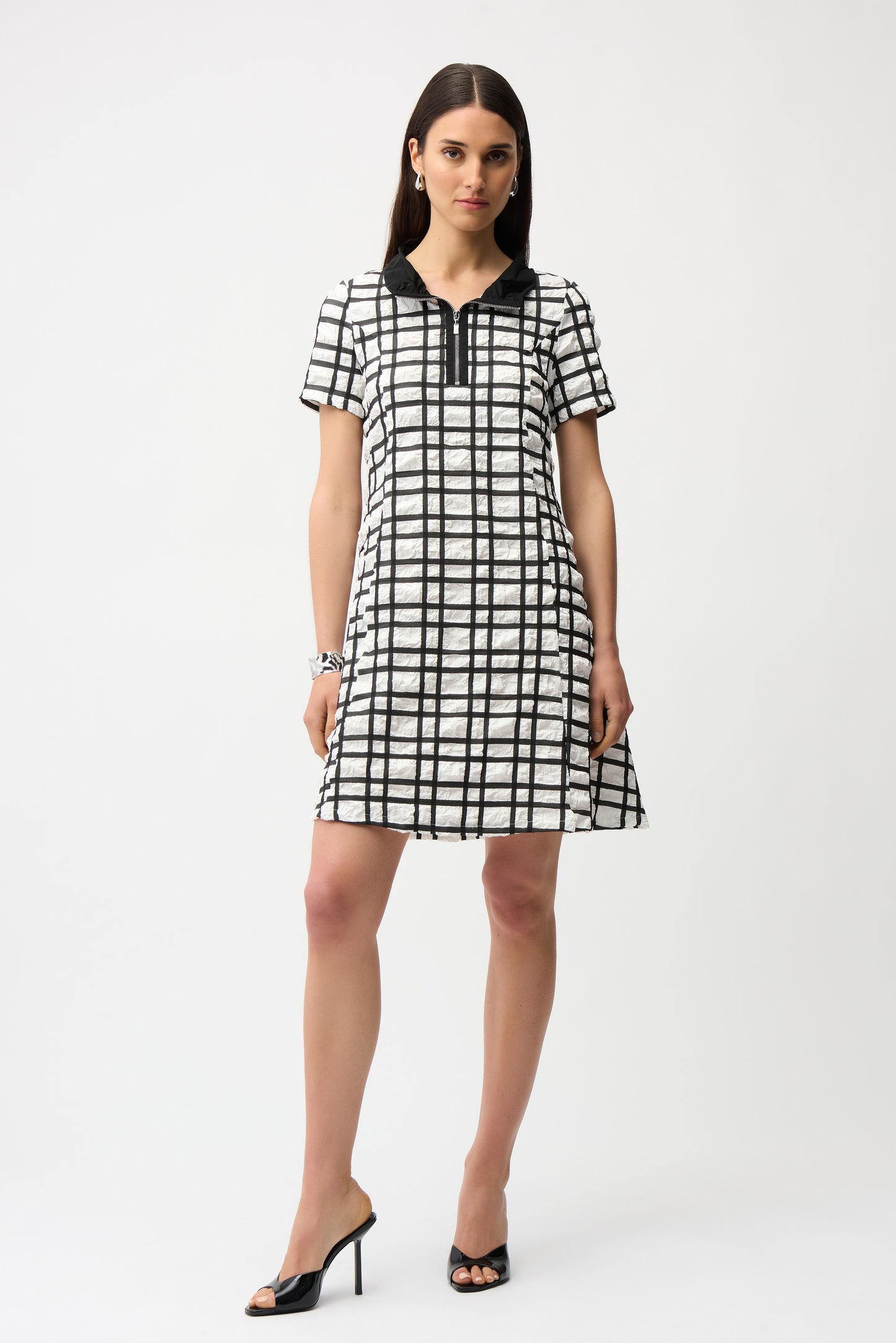 Jacquard Plaid Print A-line Dress With Contrast Detail