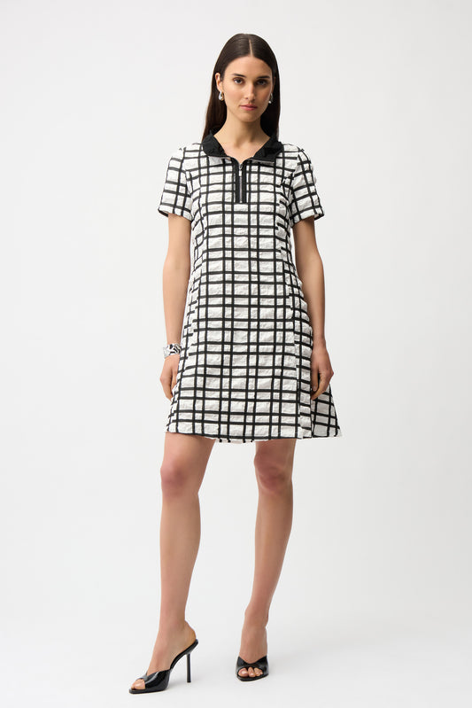 Jacquard Plaid Print A-line Dress With Contrast Detail