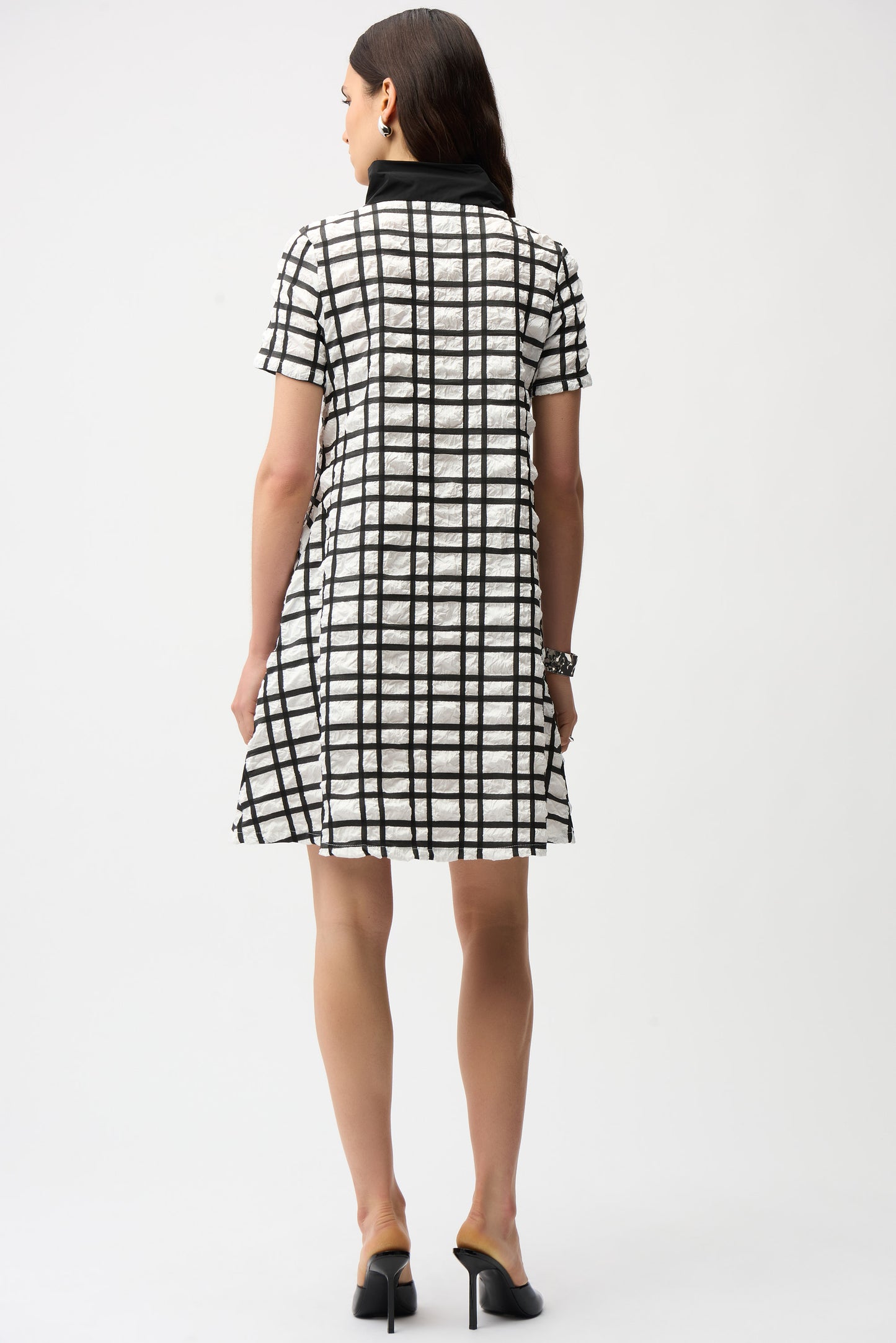 Jacquard Plaid Print A-line Dress With Contrast Detail
