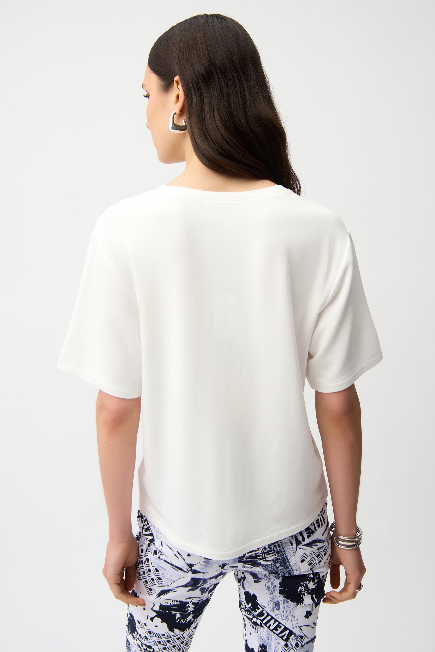 Front Print Straight T-shirt With Rhinestones