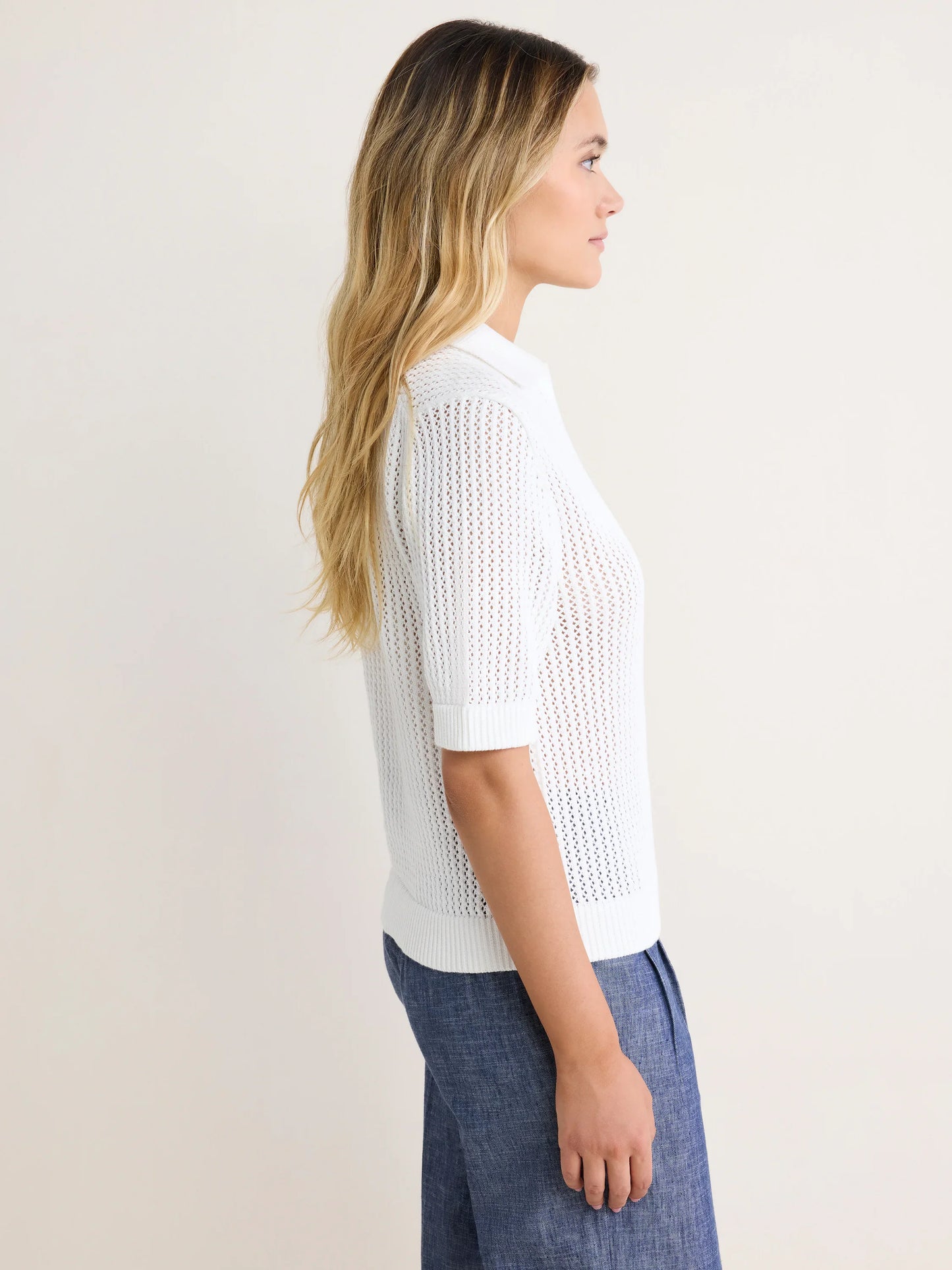 White Mesh Polo Sweater