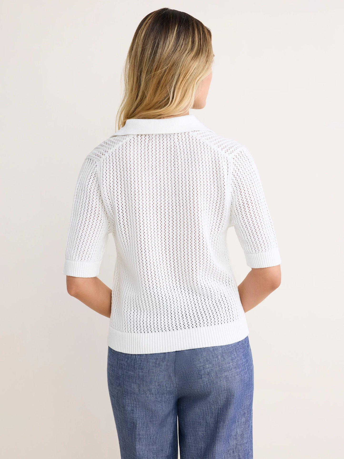White Mesh Polo Sweater