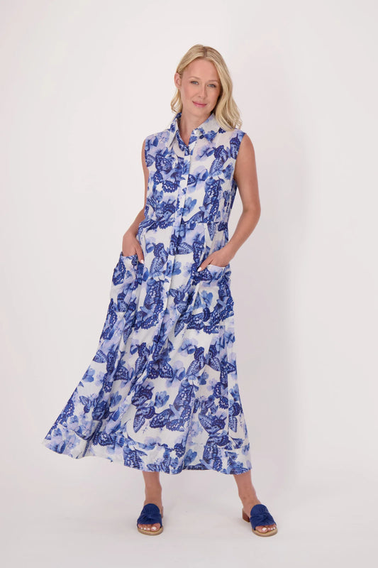 Butterfly Print Cotton Shirt Dress