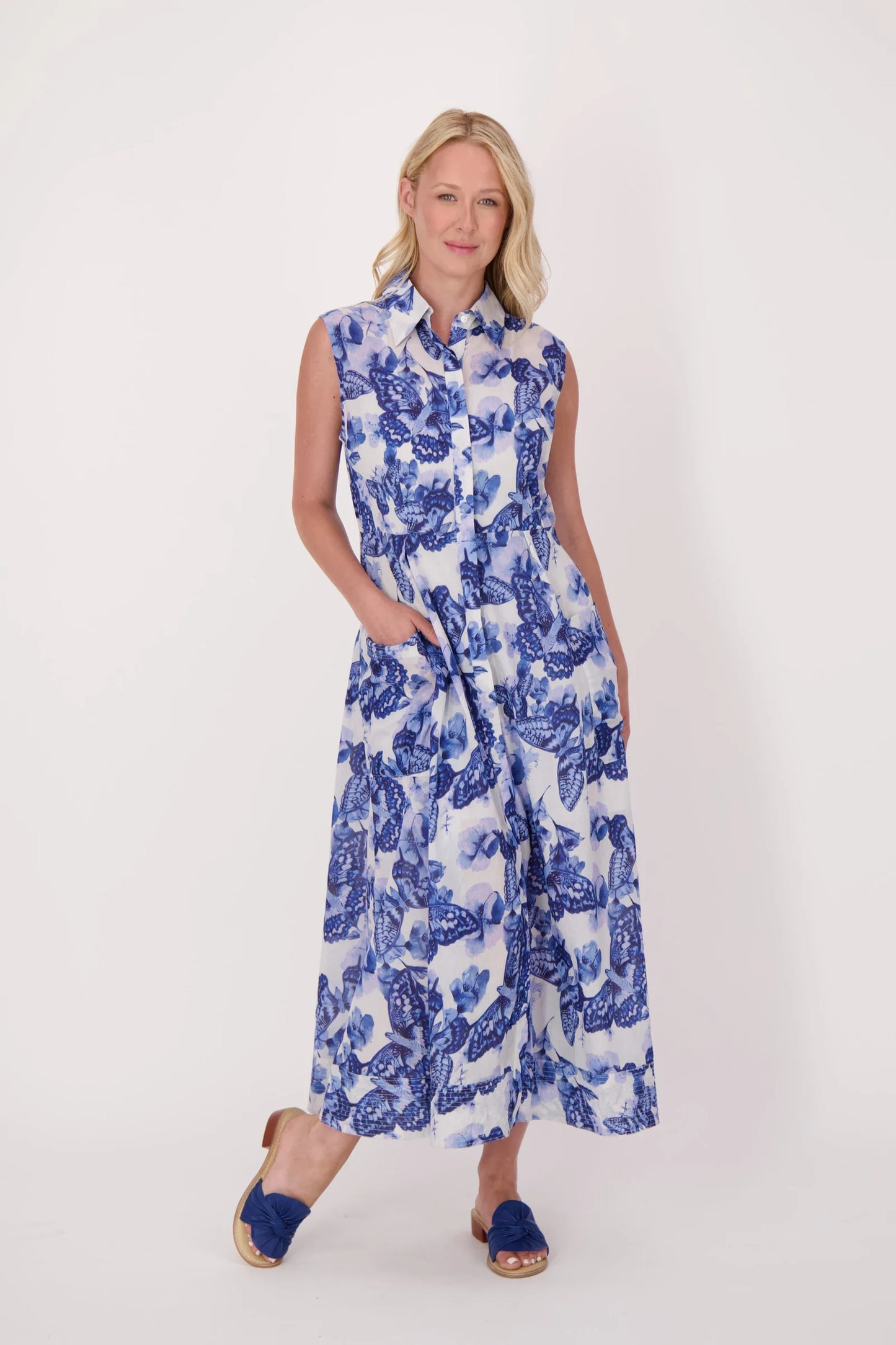 Butterfly Print Cotton Shirt Dress