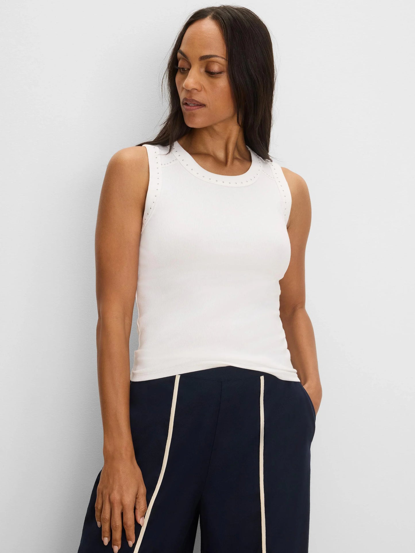 Perfect Rib Knit Studded Tank White