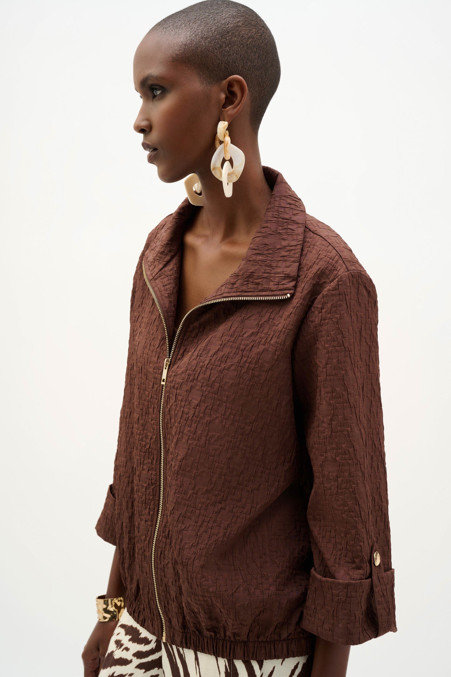 Jacquard Bomber Jacket With Funnel Collar
