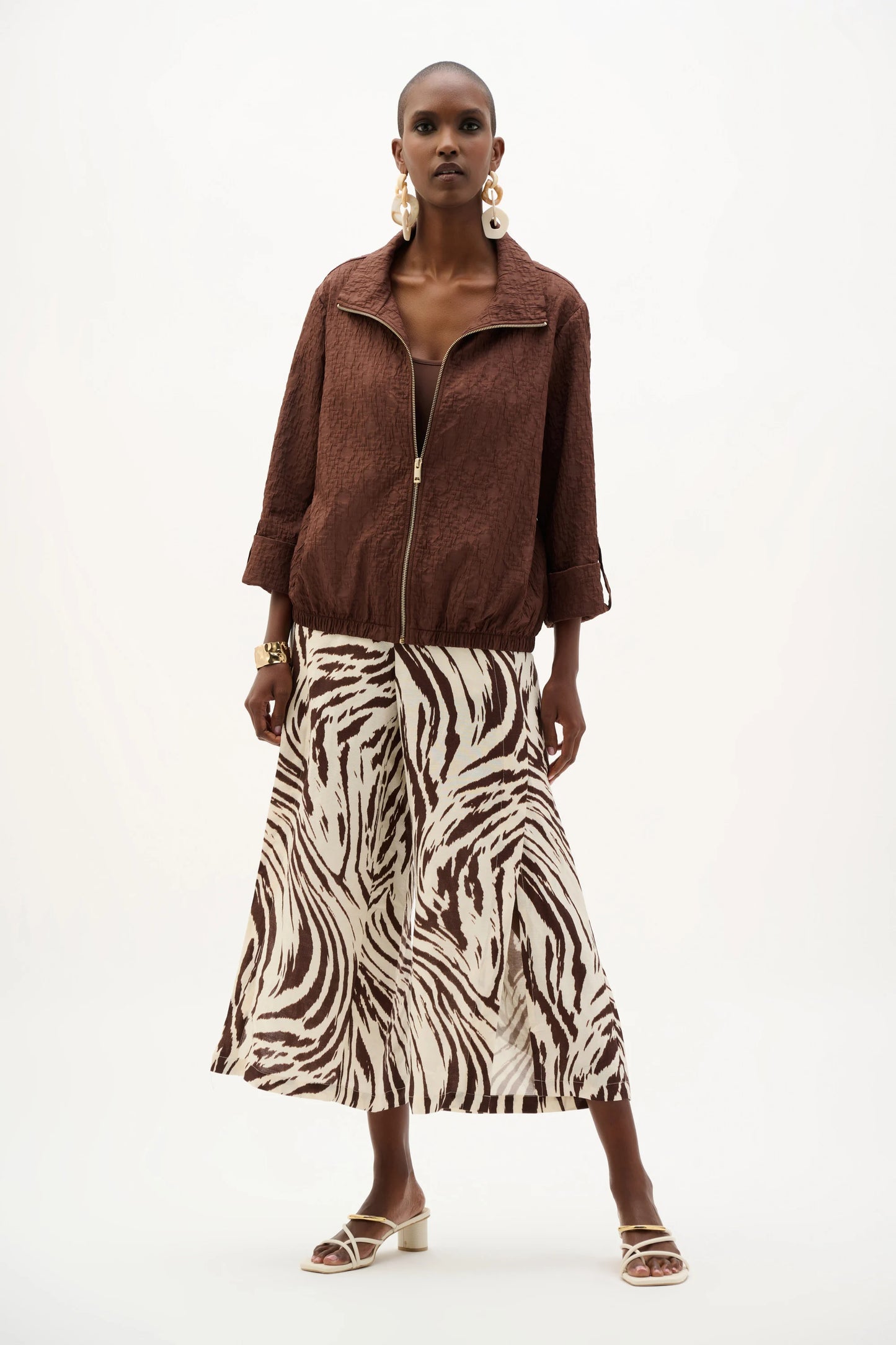 Jacquard Bomber Jacket With Funnel Collar