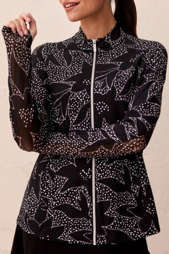 Cardigan With Long Sleeves-Black Floral