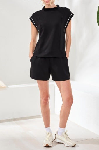 Techno Lux - Mock Neck Top with Contrast Piping