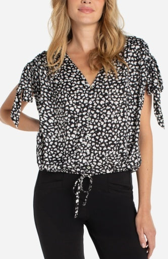 Dolman V Neck Woven Top with Ties