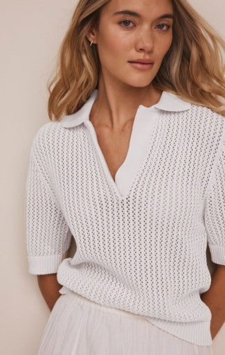 White Mesh Polo Sweater
