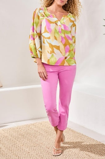 3/4 Sleeve Blouse With Smocked Yoke