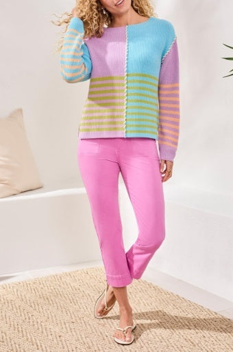 Multi Stripe Textured Boat Neck Sweater