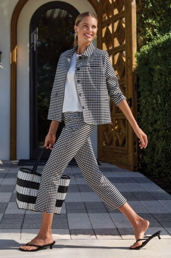 Black & White Check Long Sleeve Button Front Jacket With Pockets