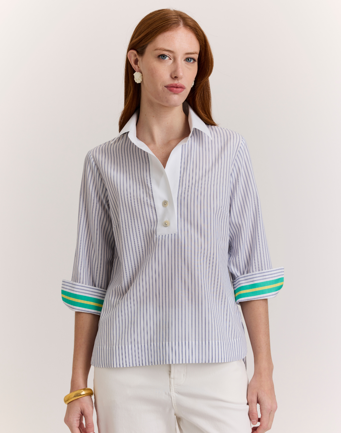 3/4 Sleeve Aileen Contrast Stripe Shirt