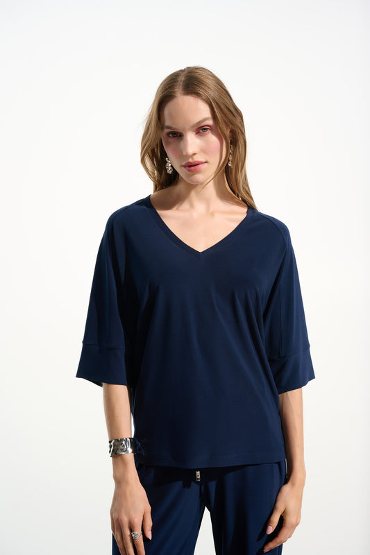 Silky Knit Boxy Top With V-neckline