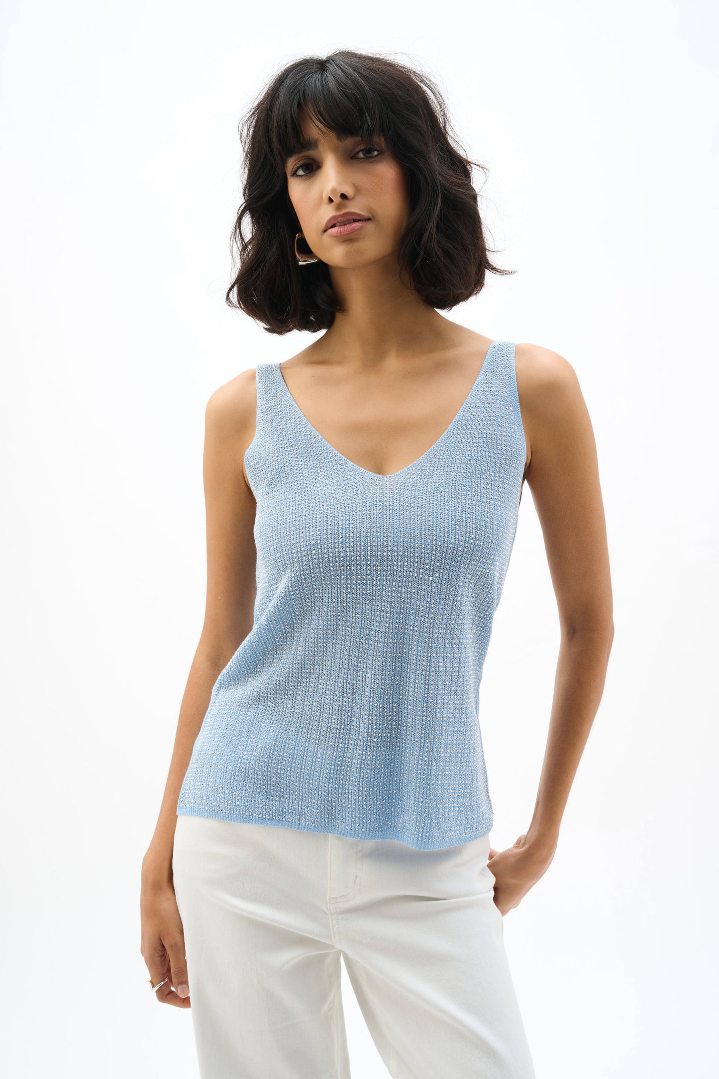 Metallic Knitted Camisole With Rhinestones