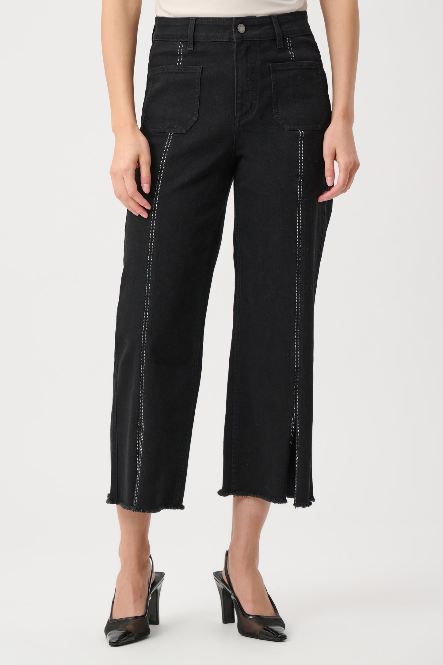 Culotte Jeans With Embellished Front Seam