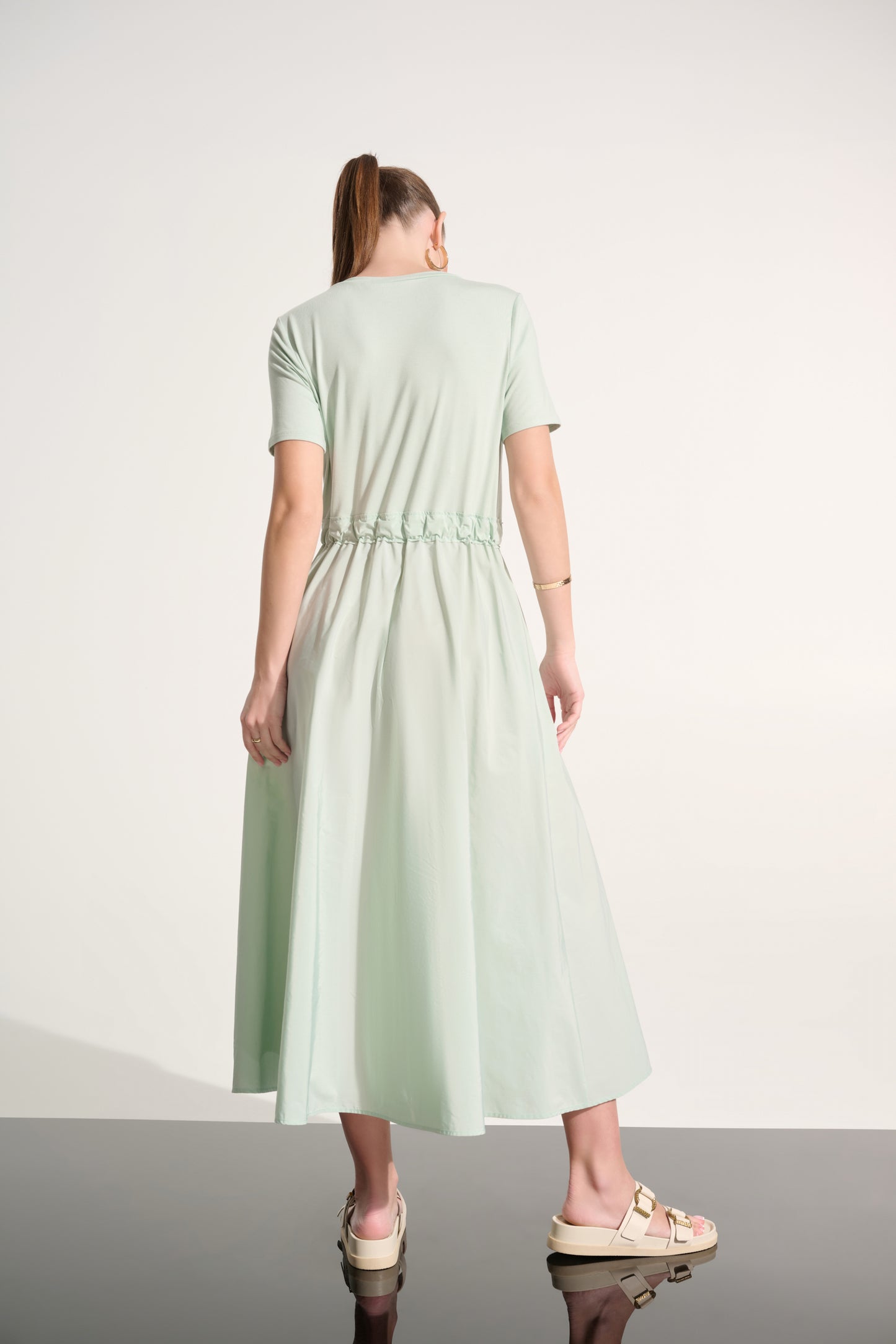 Jersey And Memory Fit & Flare Dress With Waist Detail