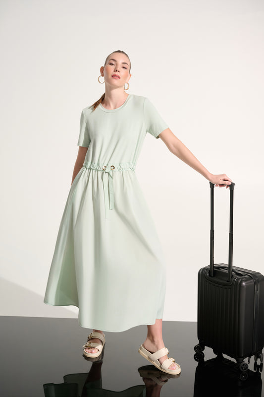 Jersey And Memory Fit & Flare Dress With Waist Detail