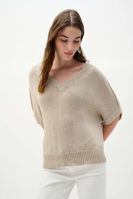 Viscose And Lurex Sweater Knit Relaxed Top