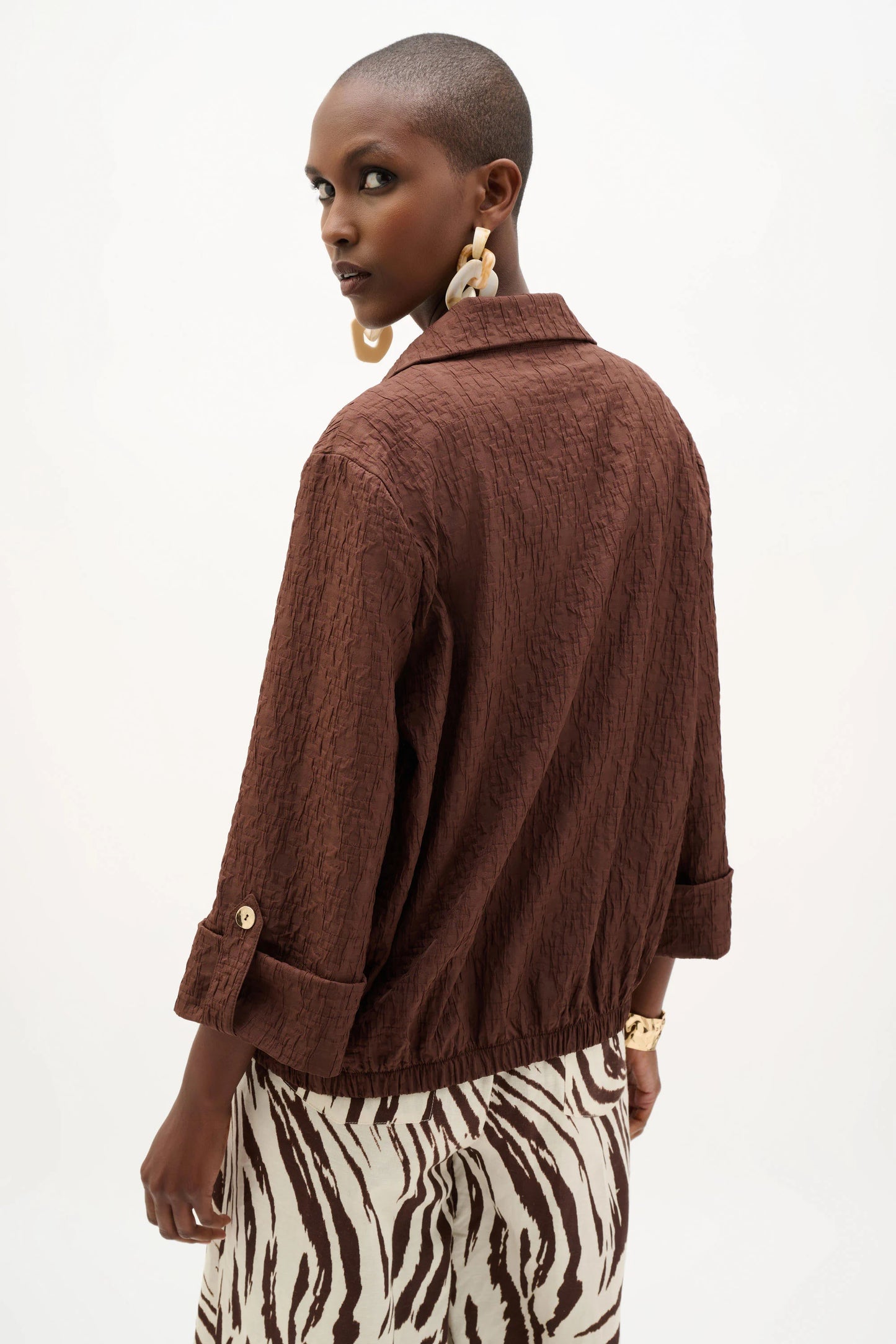 Jacquard Bomber Jacket With Funnel Collar