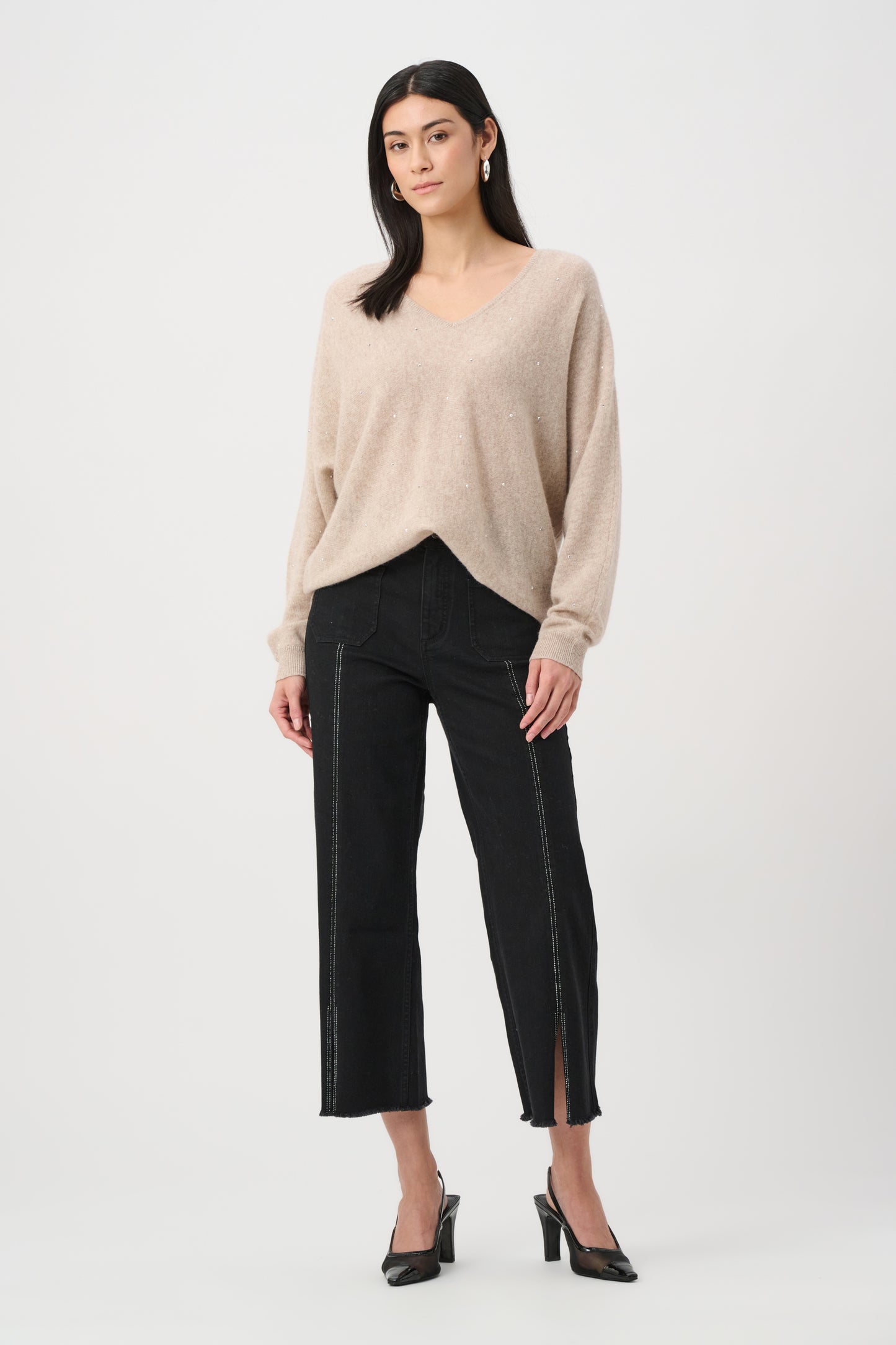 Culotte Jeans With Embellished Front Seam