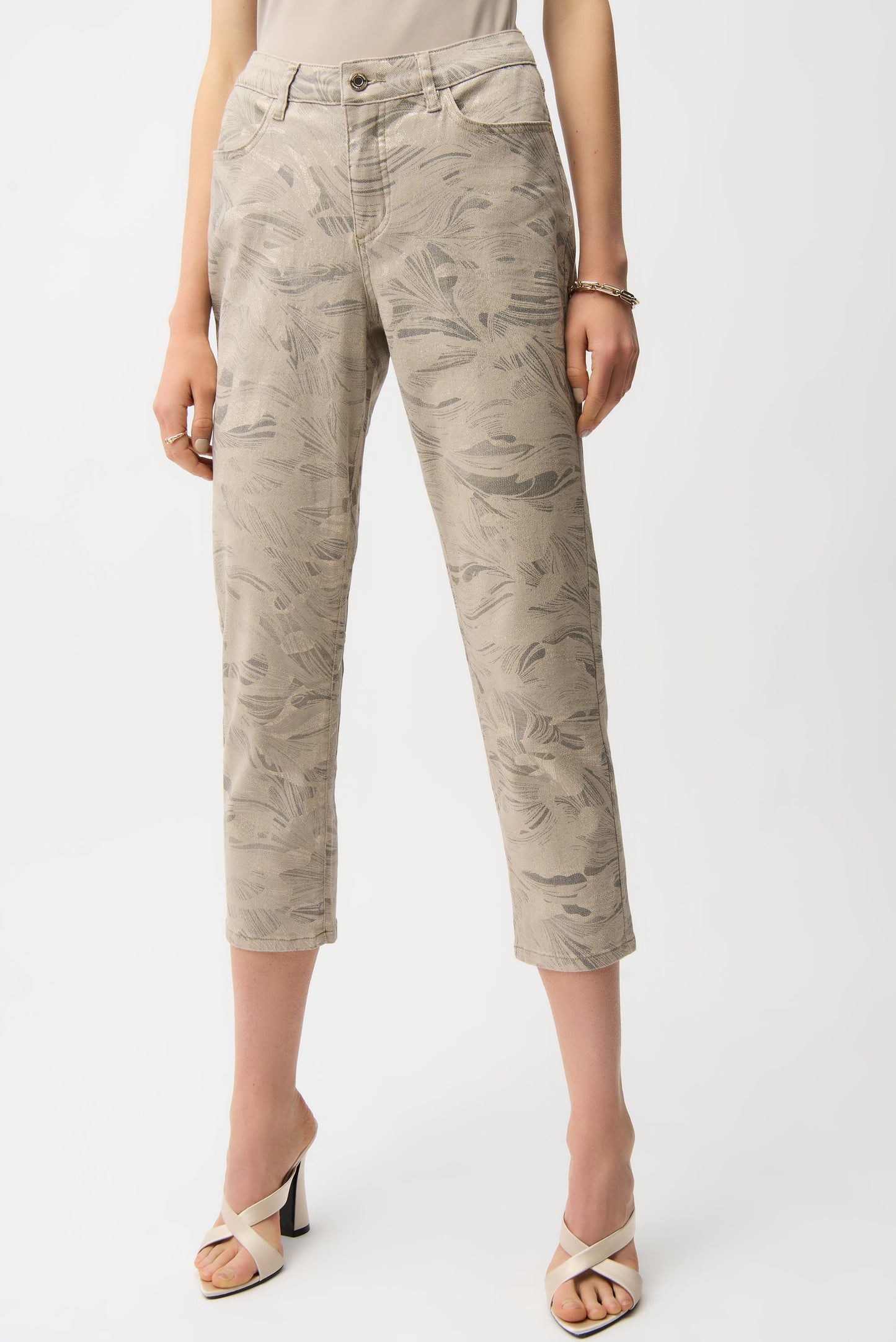 Metallic Abstract Print Slim Crop Jeans