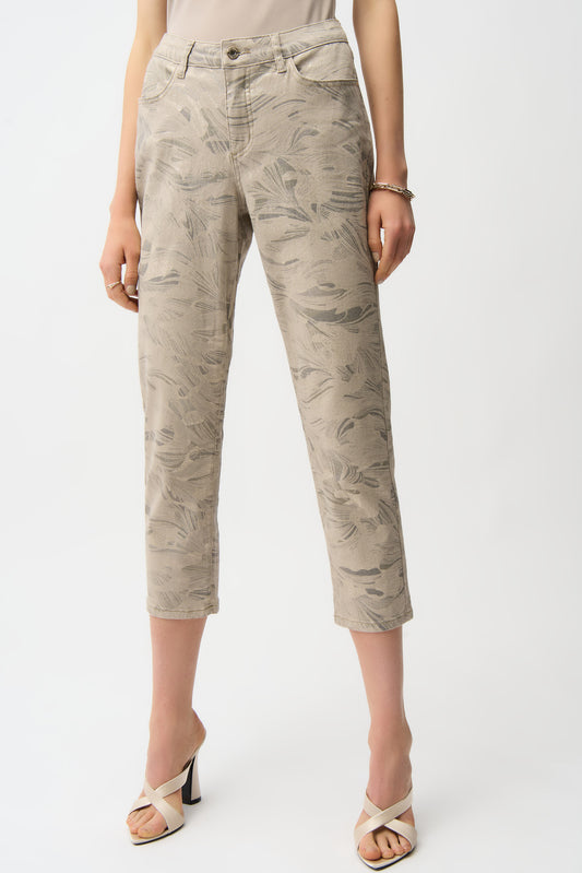 Metallic Abstract Print Slim Crop Jeans