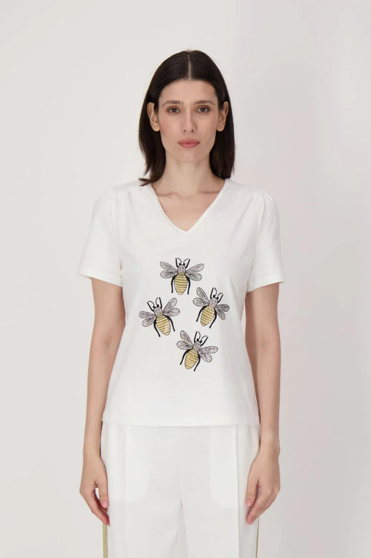 Rhinestone Bee Linen-Cotton T-Shirt